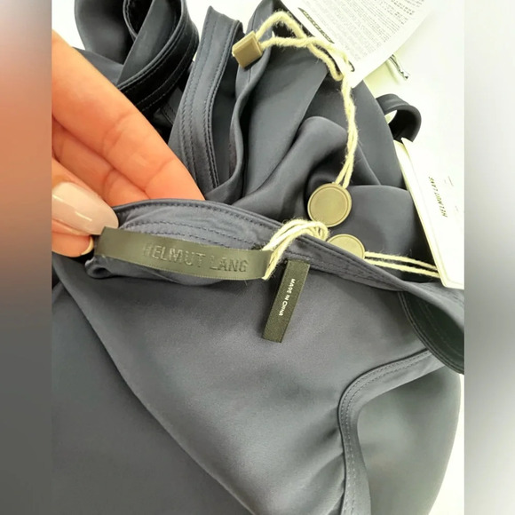 NWT Helmut Lang Navy Satin Sleeveless Asymmetrical  Harness Shoulder Top Size S - Picture 8 of 16